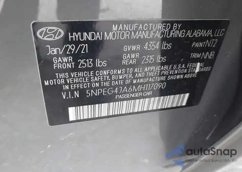 2021 Hyundai Sonata Se z USA, uszkodzony, nr VIN 5NPEG4JA6MH117090
